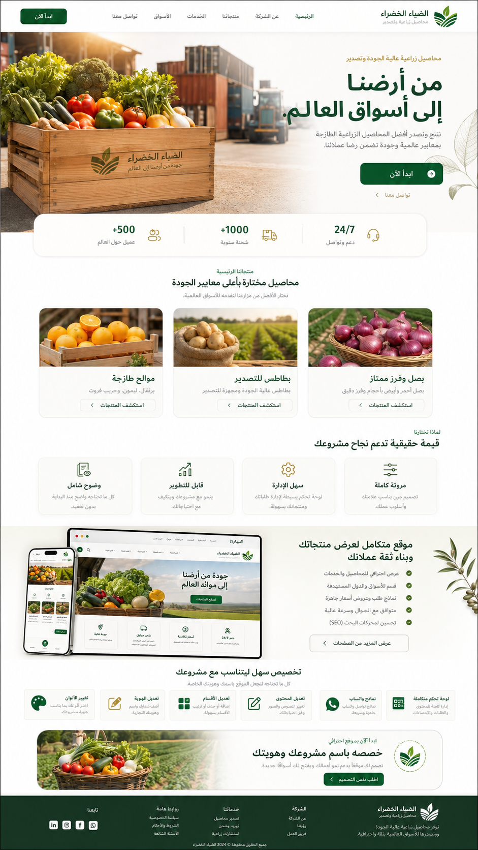 الضياء الخضراء — محاصيل زراعية وتصدير